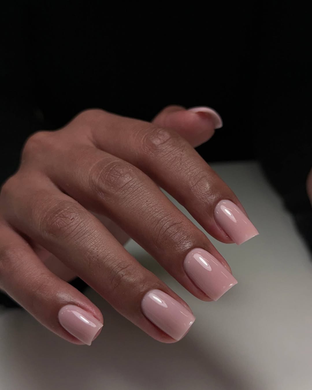 Russian manicure — nude blush square nails